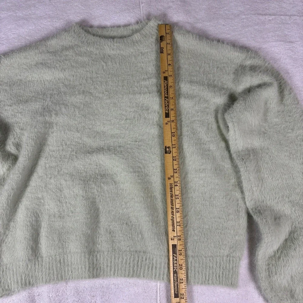 Nasty Gal Sweater Set Womens M Mint Green Fuzzy Eyelash Knit Wide Leg Loungewear